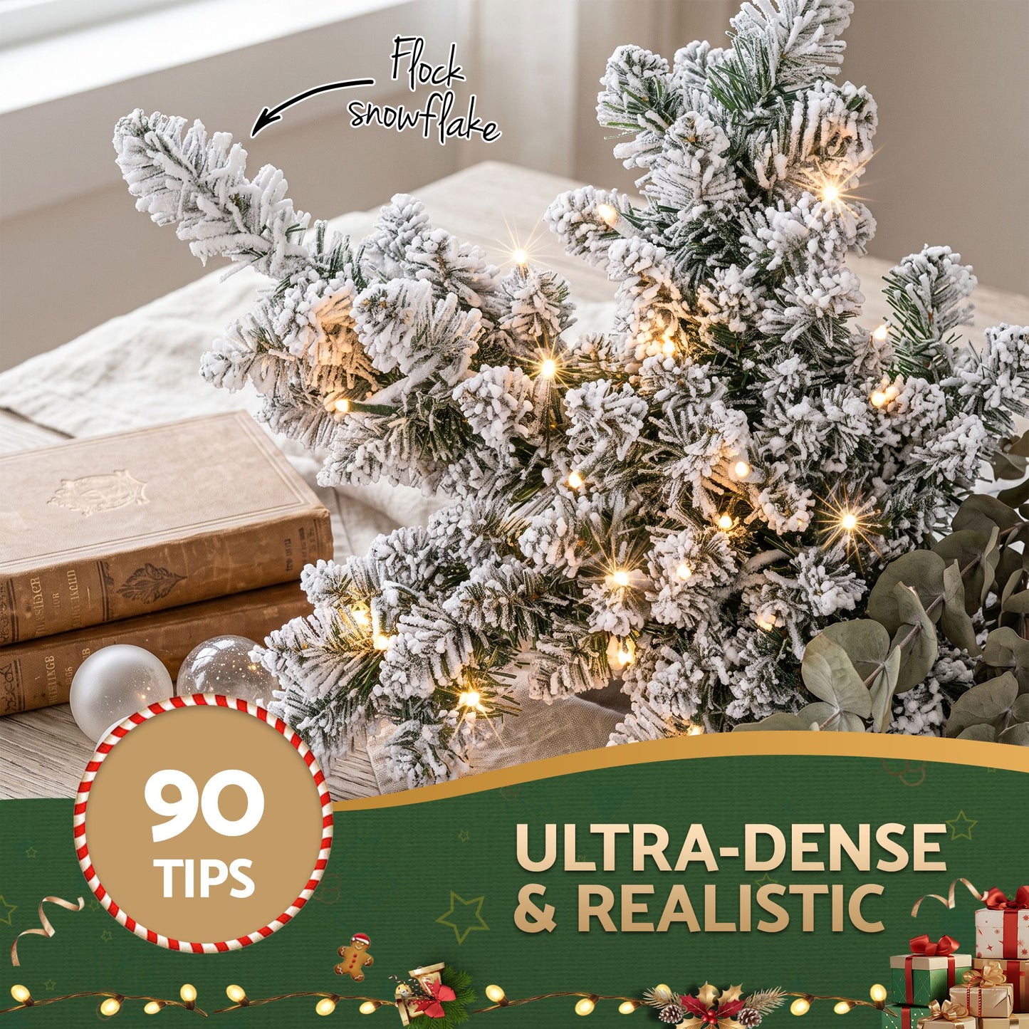 Jingle Jollys 60 cm beflockter Schneeflocken-Weihnachtskranz, vorbeleuchtet mit 40 LED-Lichtern