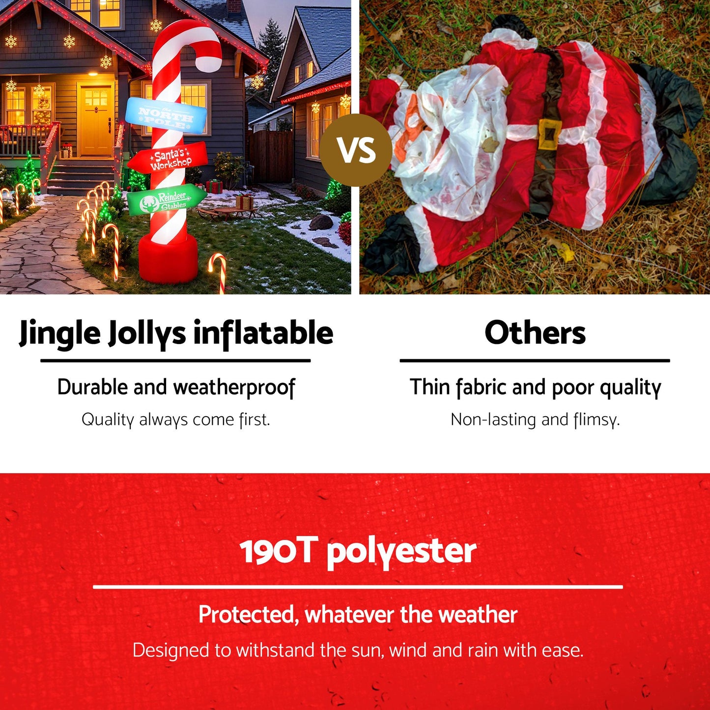 Jingle Jollys Christmas Inflatable Candy Pole 2.4M Illuminated Decorations