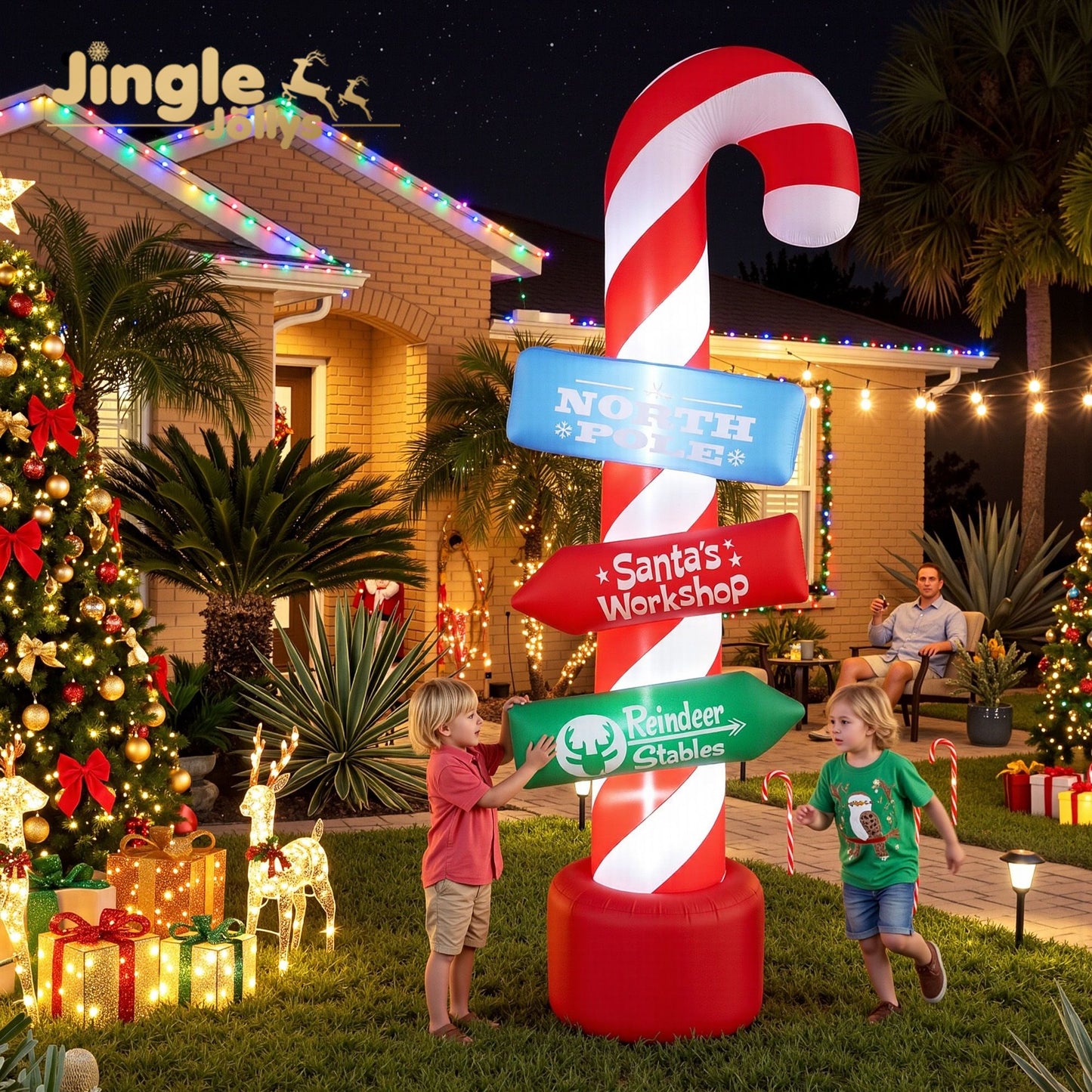 Jingle Jollys Christmas Inflatable Candy Pole 2.4M Illuminated Decorations