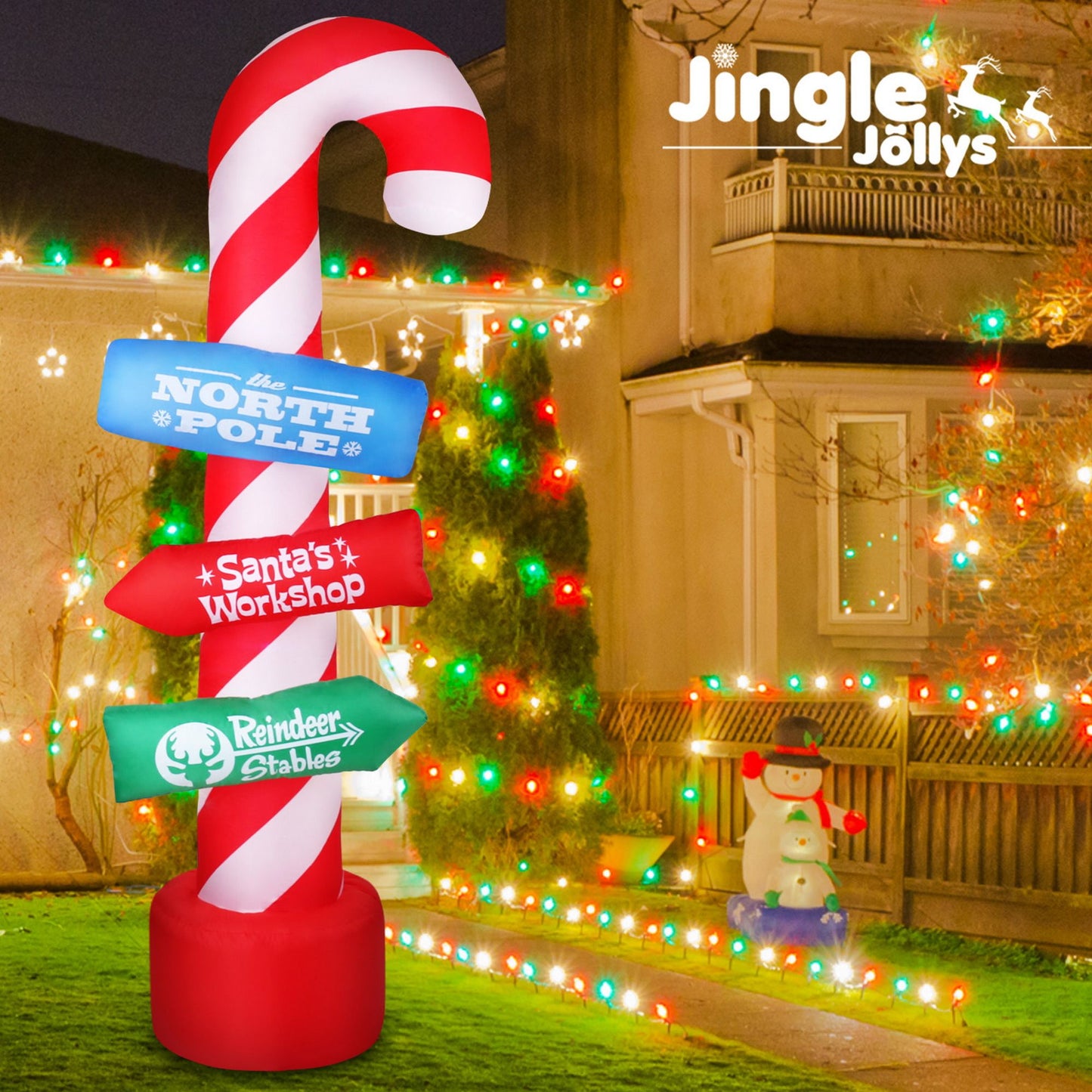 Jingle Jollys Christmas Inflatable Candy Pole 2.4M Illuminated Decorations