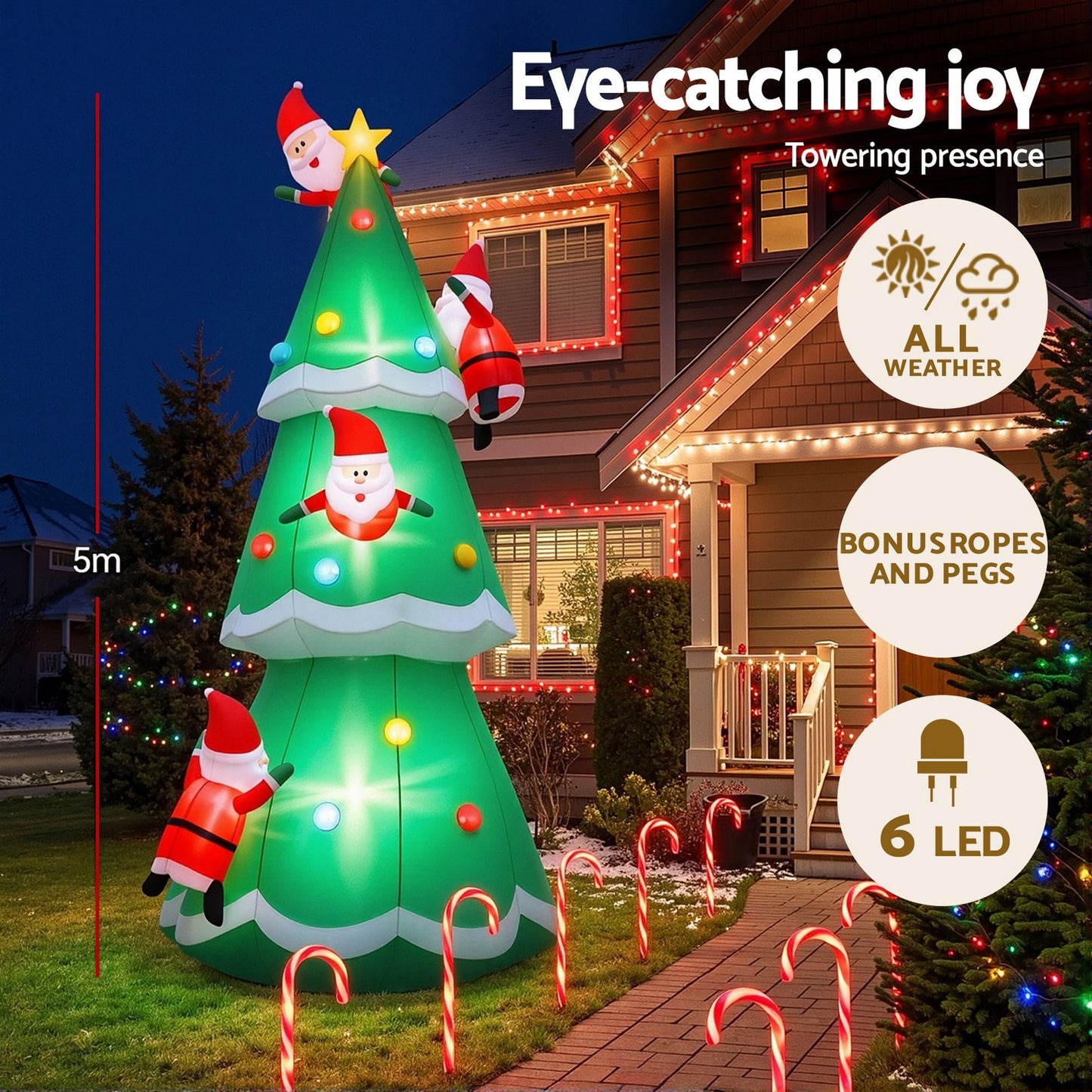 Jingle Jollys Christmas Inflatable Santa Tree 5M Illuminated Decorations