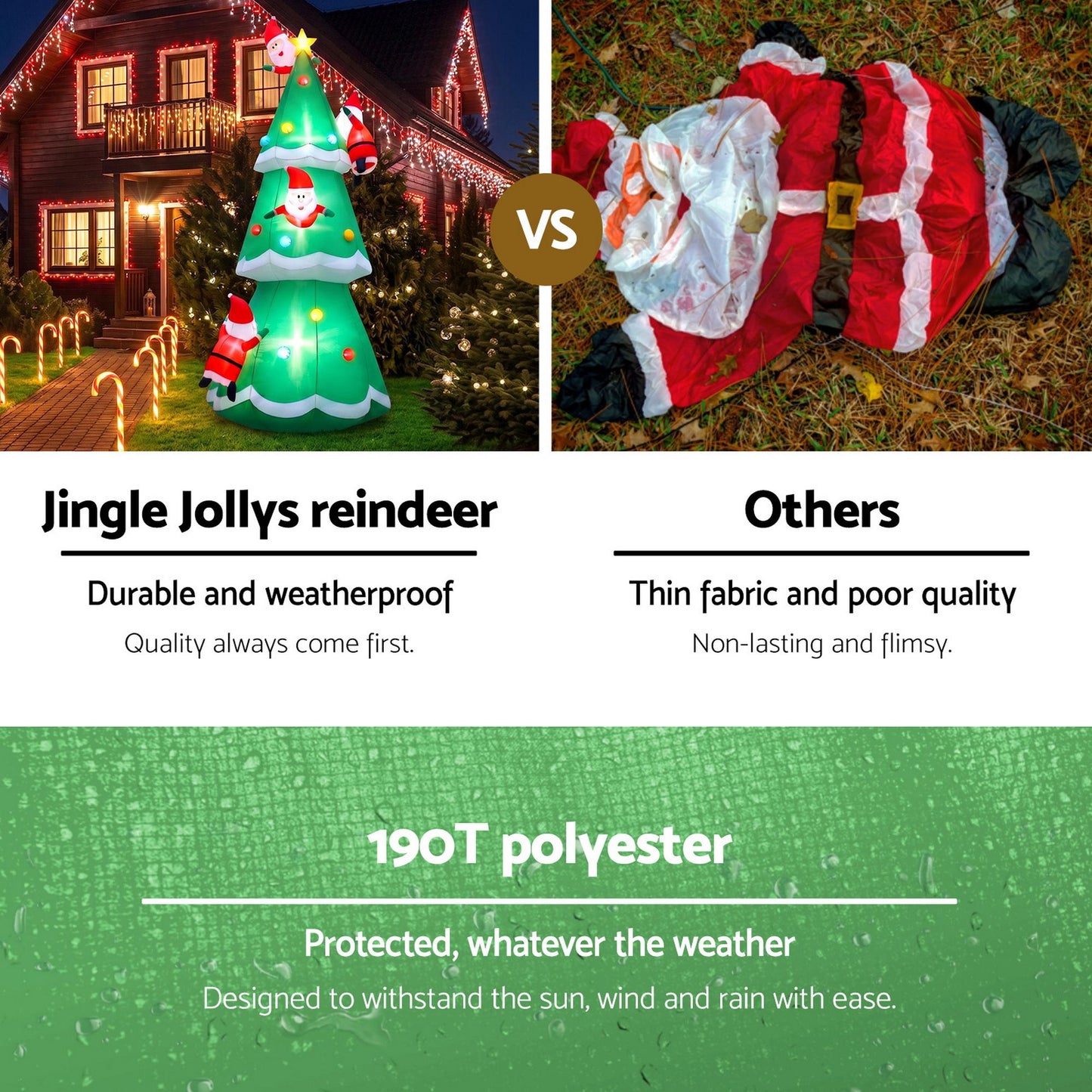 Jingle Jollys Christmas Inflatable Santa Tree 5M Illuminated Decorations