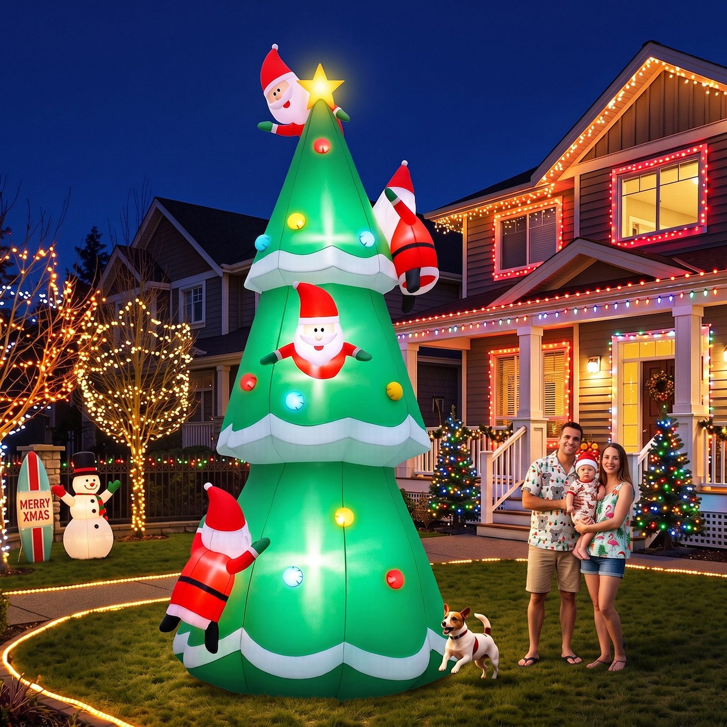 Jingle Jollys Christmas Inflatable Santa Tree 5M Illuminated Decorations