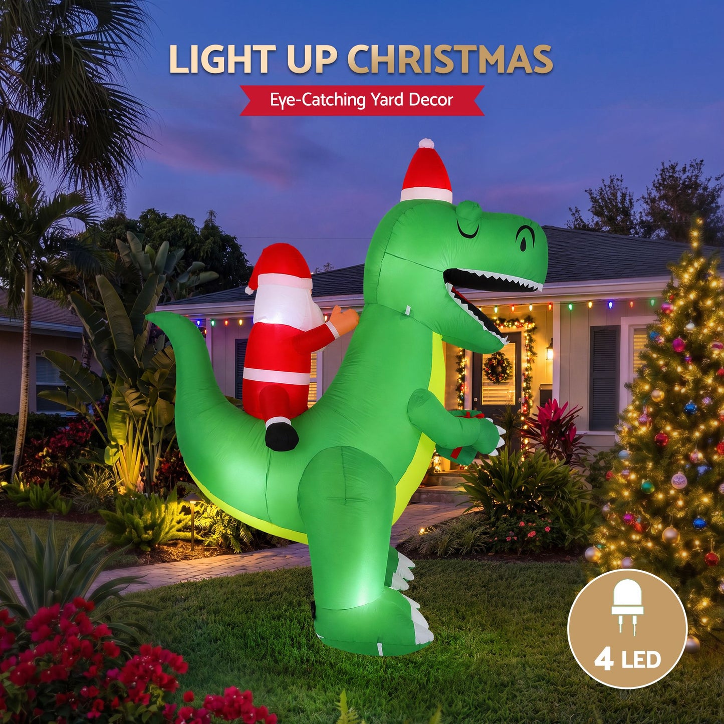 Jingle Jollys Christmas Inflatable Dinosaur 2.5M Illuminated Decorations