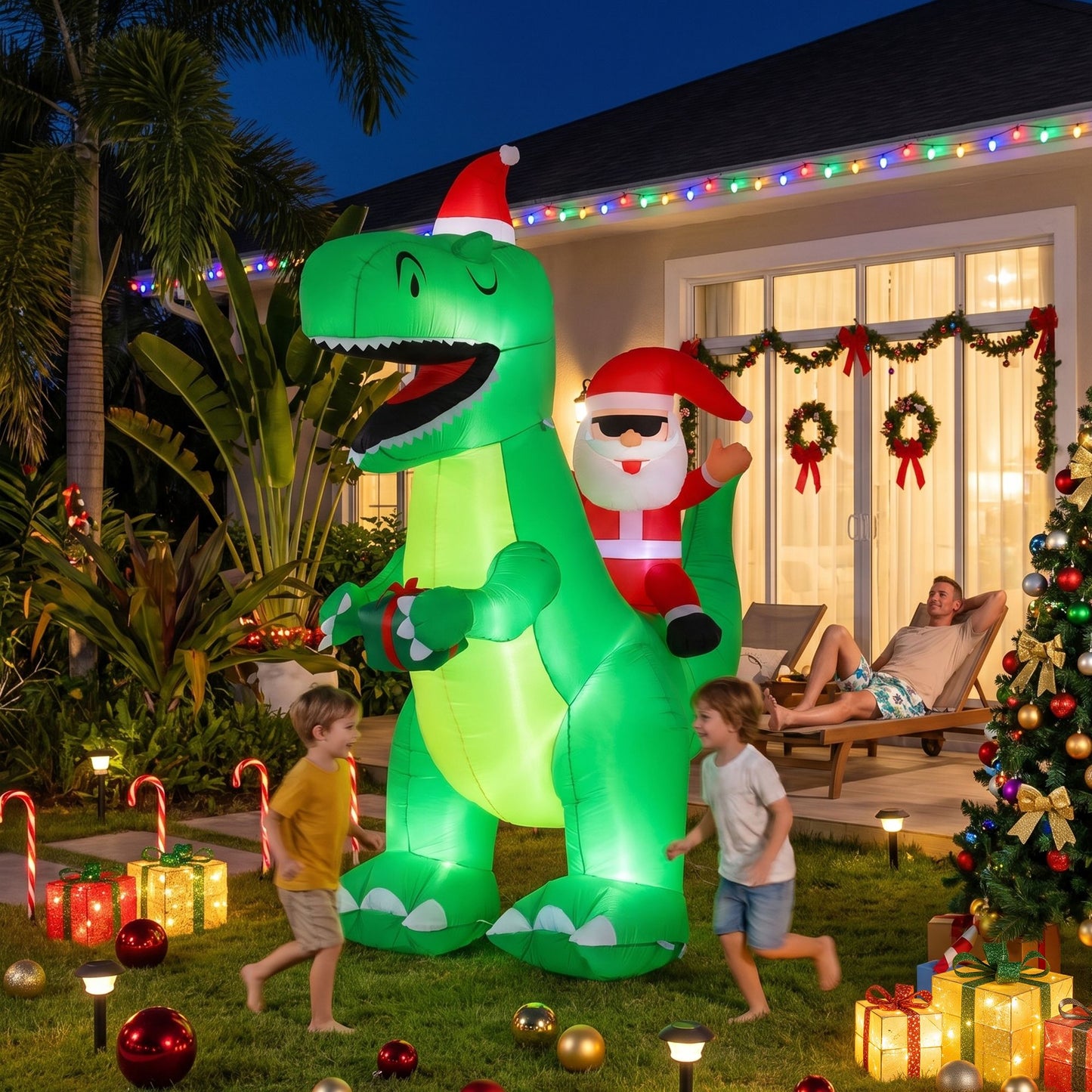 Jingle Jollys Christmas Inflatable Dinosaur 2.5M Illuminated Decorations