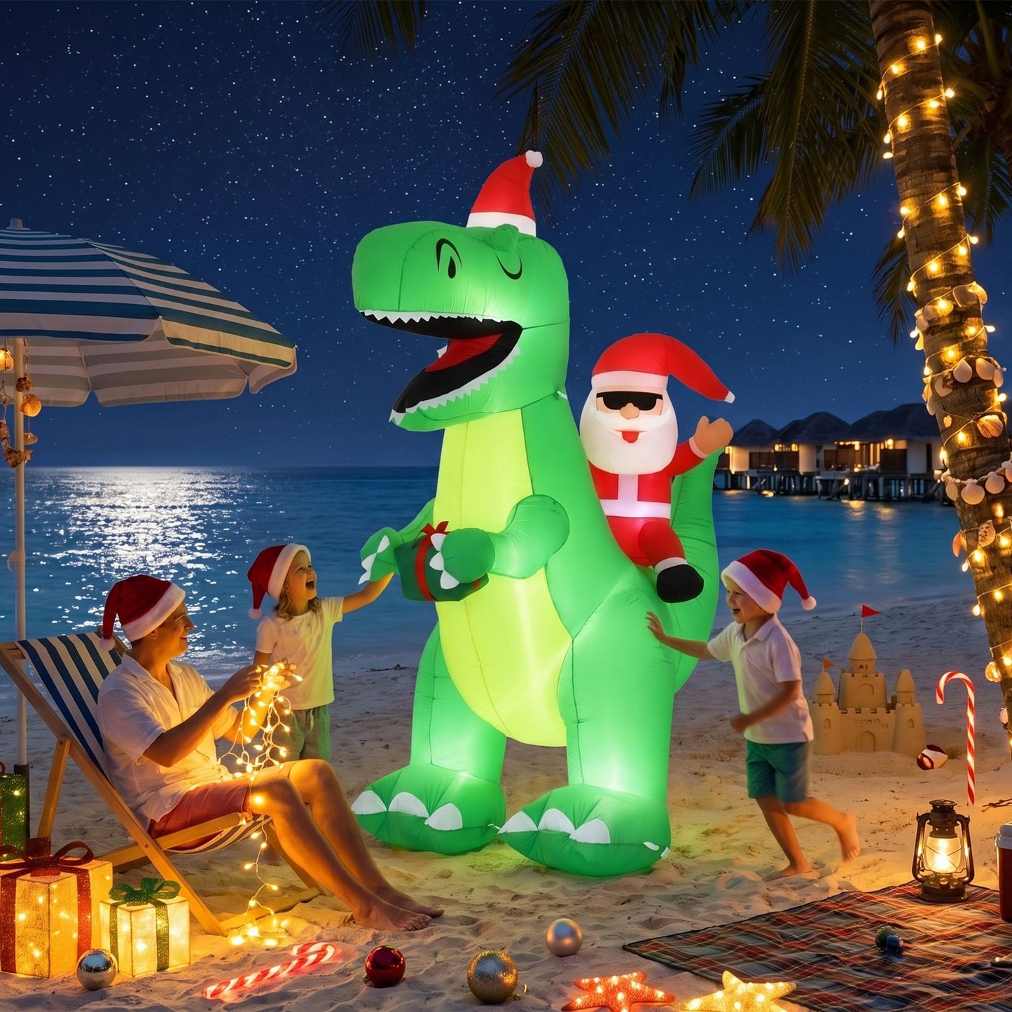 Jingle Jollys Christmas Inflatable Dinosaur 2.5M Illuminated Decorations