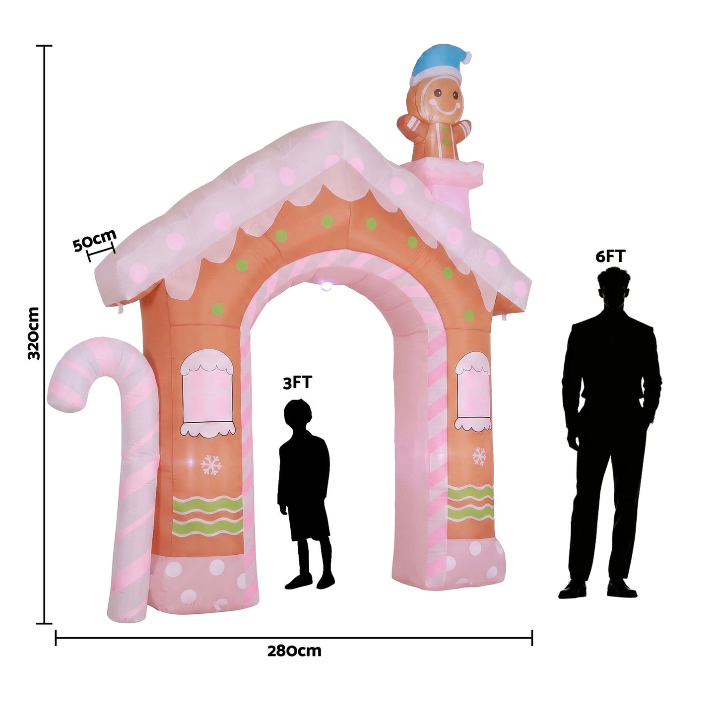 Jingle Jollys Christmas Inflatable Gingerbread Man Candy 3.2M Illuminated Decorations