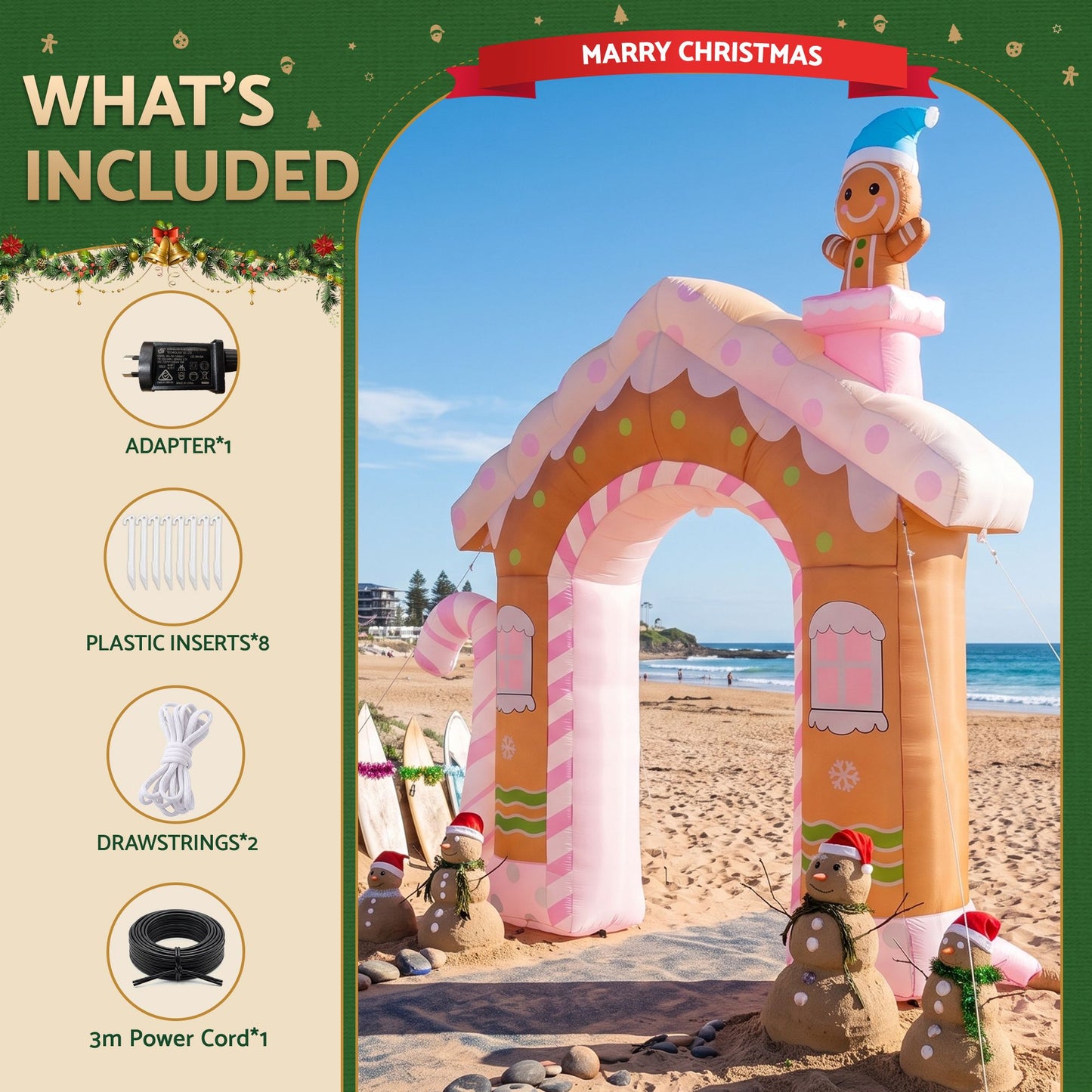 Jingle Jollys Christmas Inflatable Gingerbread Man Candy 3.2M Illuminated Decorations