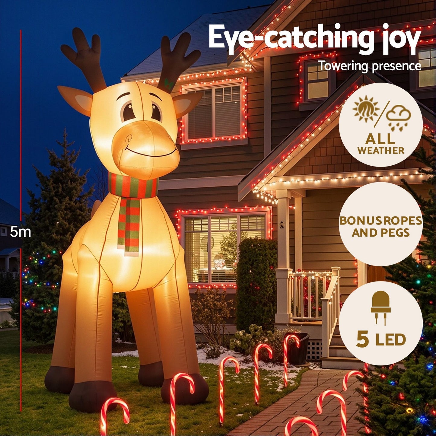 Jingle Jollys Christmas Inflatable Reindeer 5M Illuminated Decorations