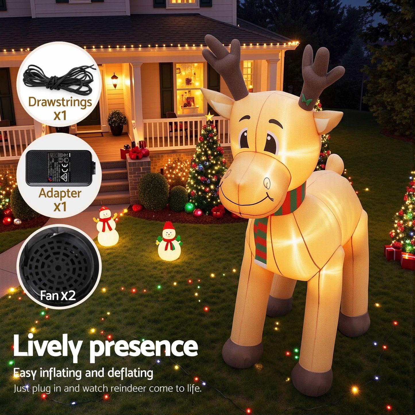 Jingle Jollys Christmas Inflatable Reindeer 5M Illuminated Decorations