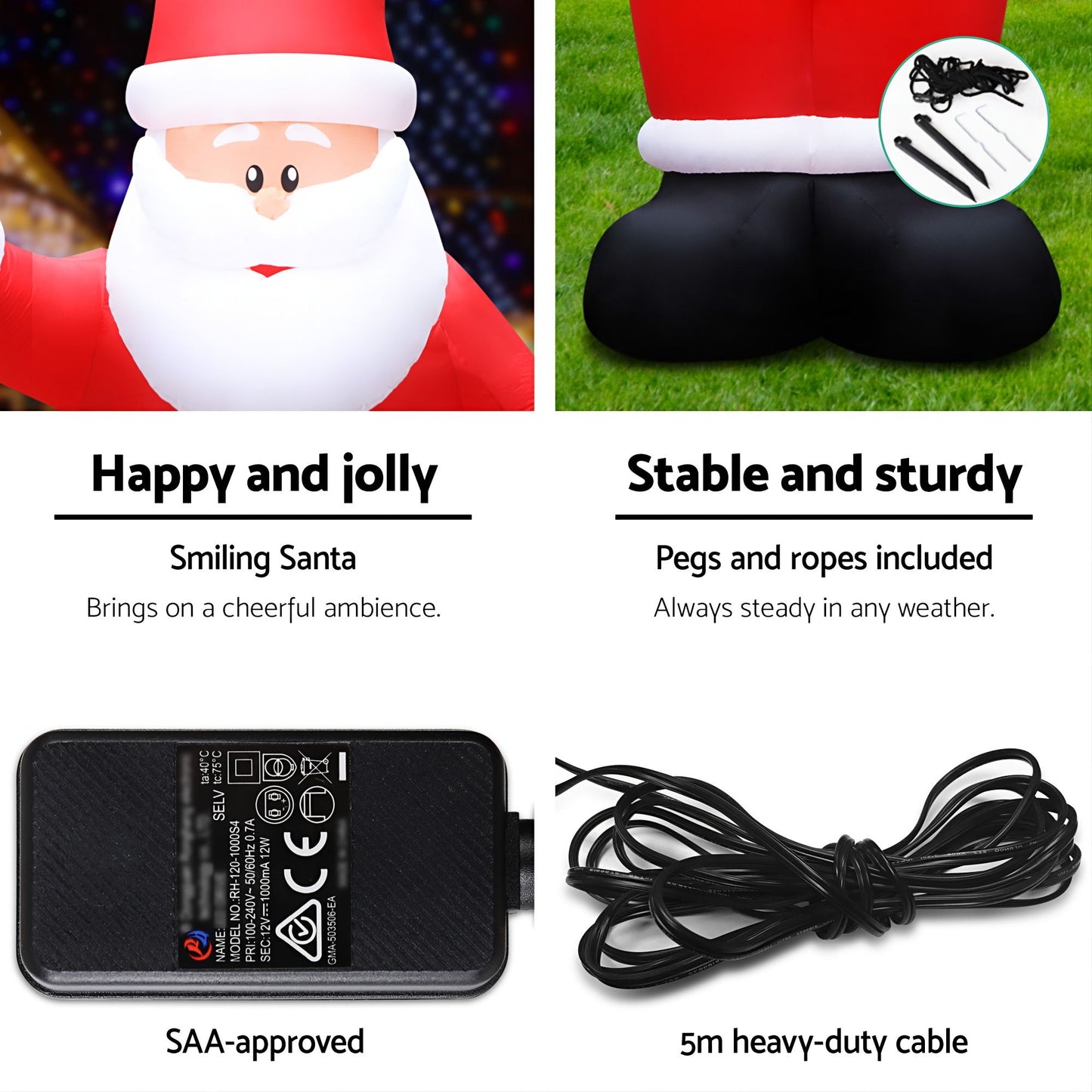 Jingle Jollys Christmas Inflatable Santa 5M Illuminated Decorations
