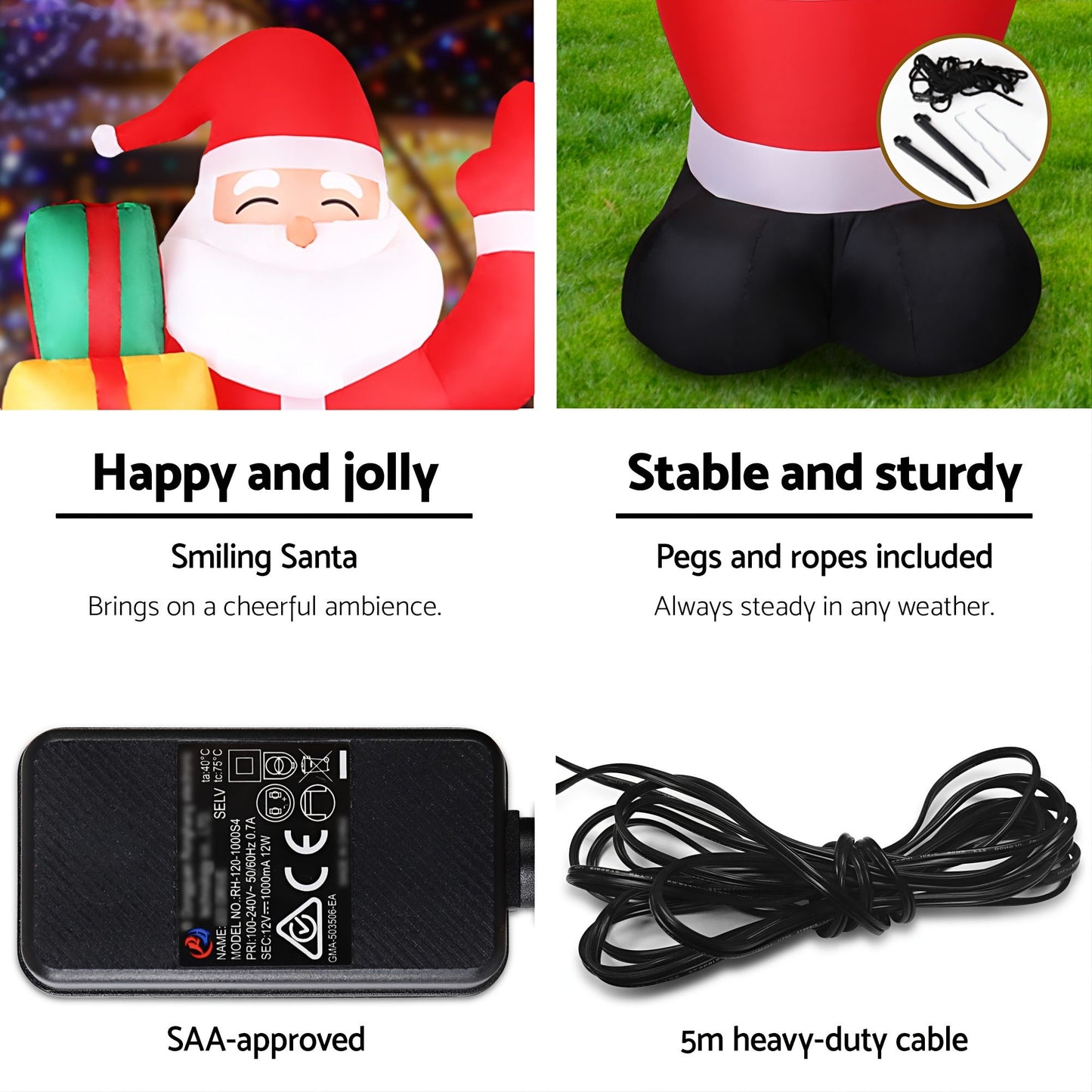 Jingle Jollys Christmas Inflatable Santa 2.4M Illuminated Decorations