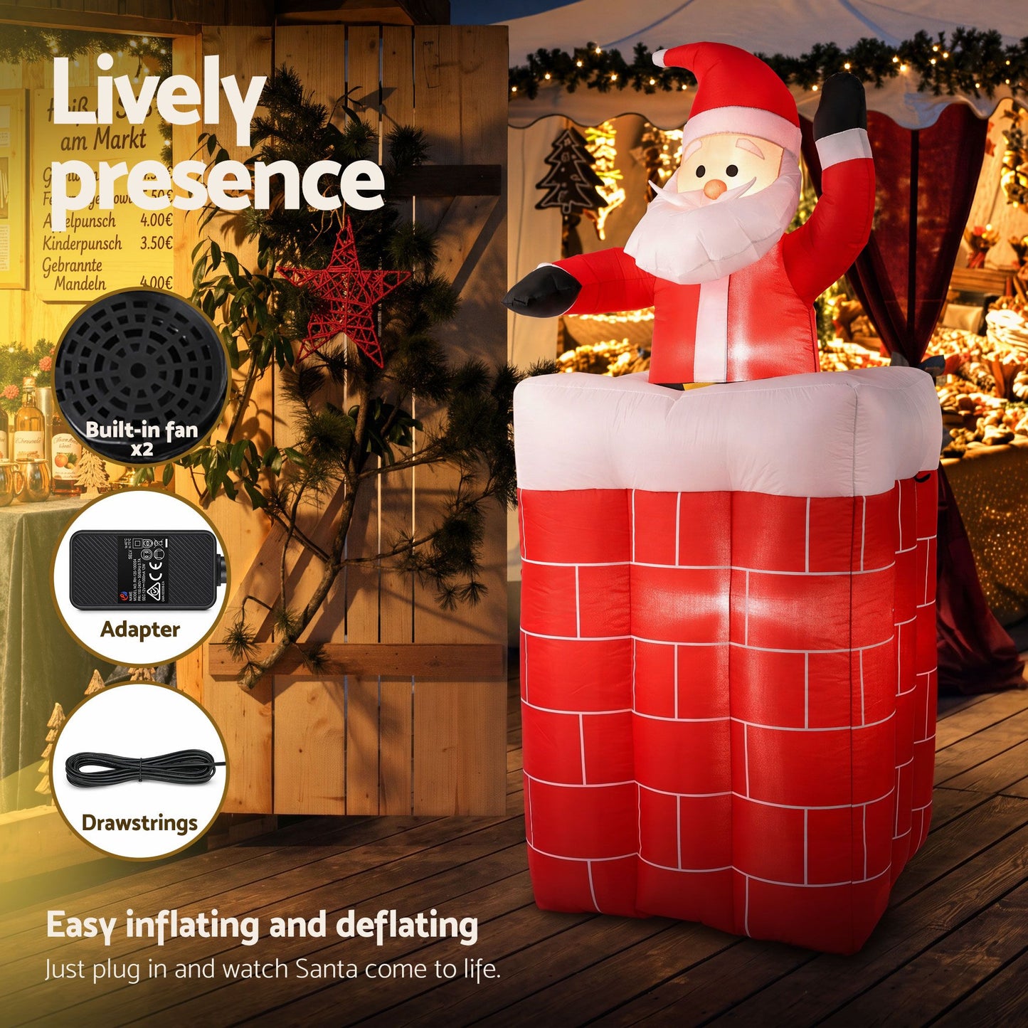 Jingle Jollys Christmas Inflatable Santa Pop Up 1.8M Illuminated Decorations