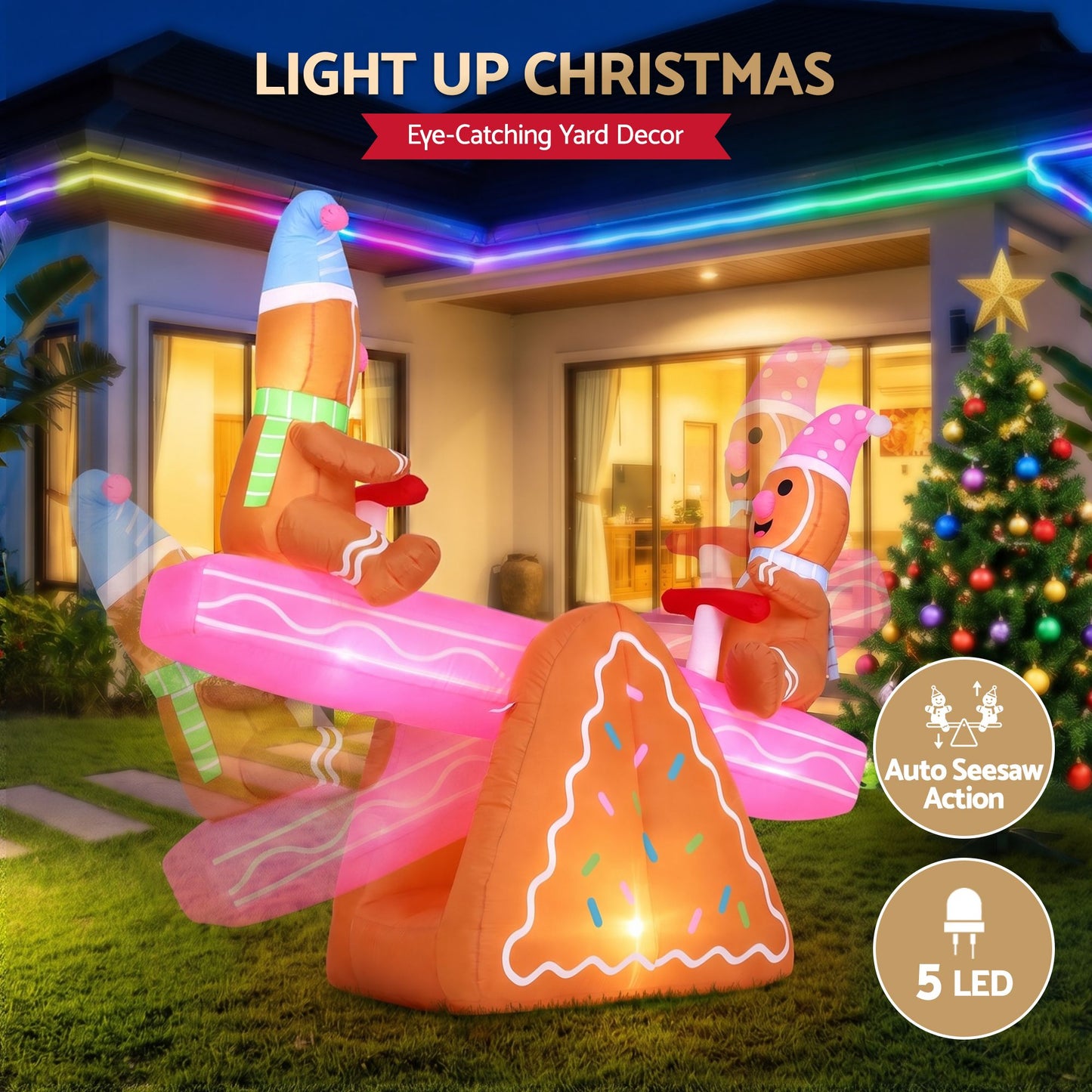 Jingle Jollys Christmas Inflatable Seesaw 1.8M Height LED Outdoor Decorations Illuminated
