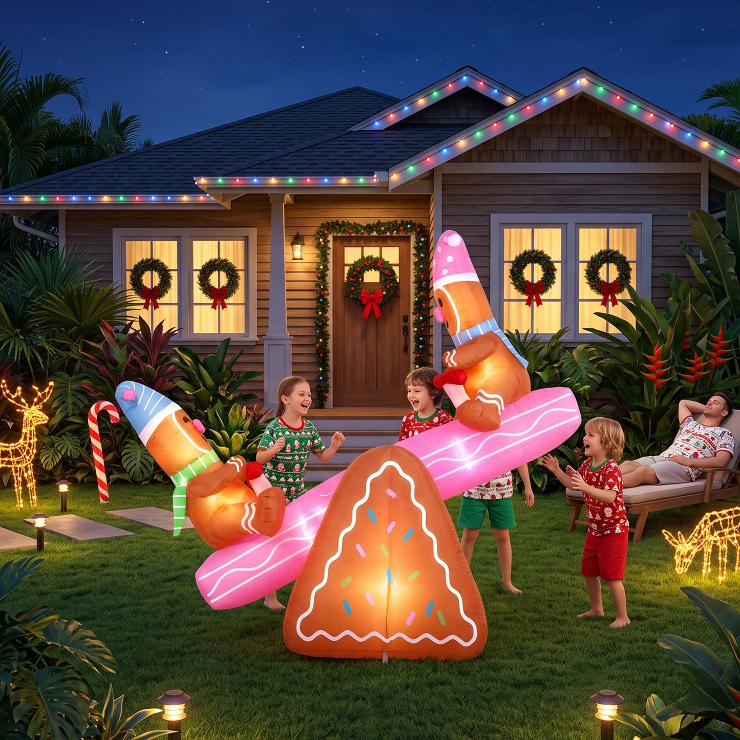 Jingle Jollys Christmas Inflatable Seesaw 1.8M Height LED Outdoor Decorations Illuminated