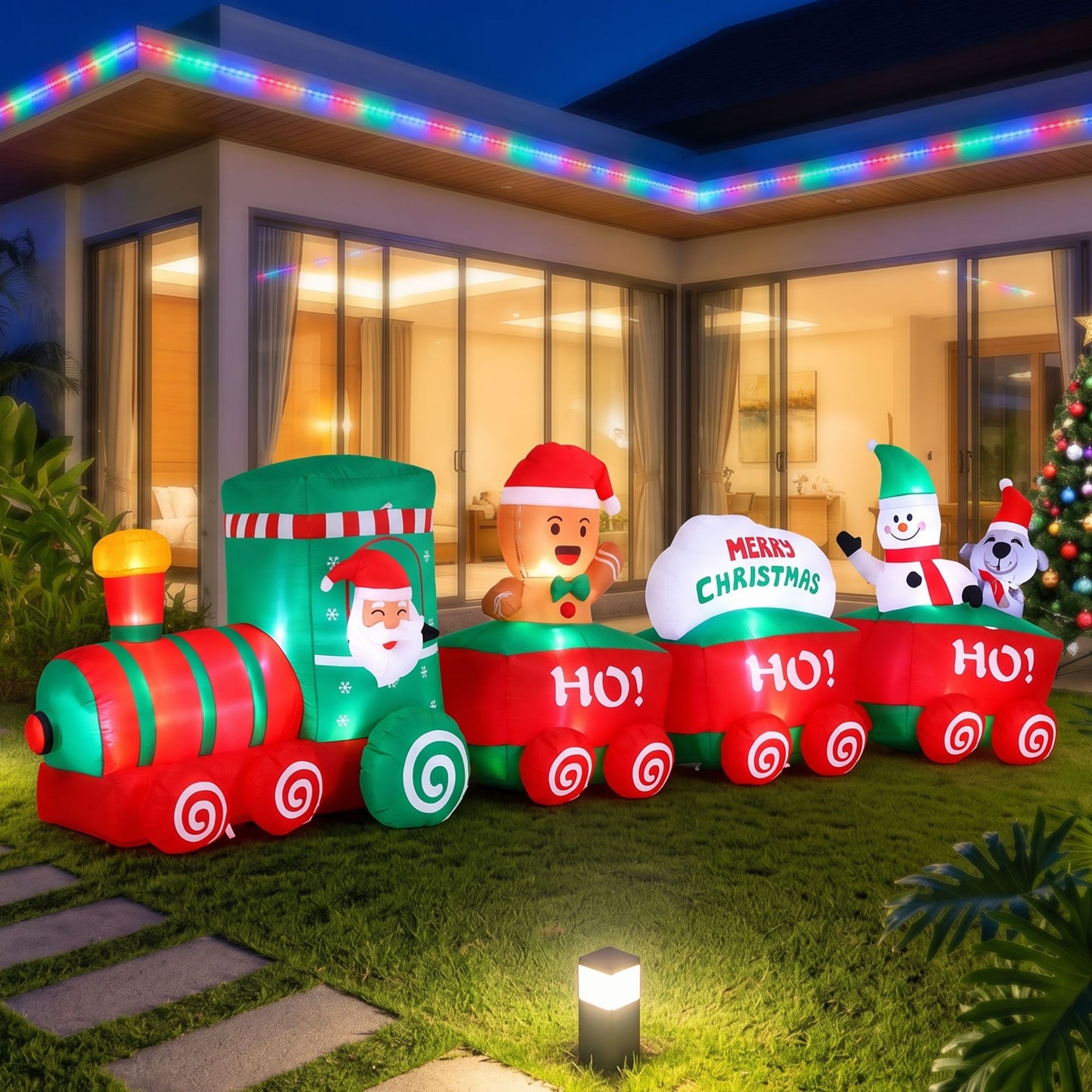 Jingle Jollys Christmas Inflatable Santa Train 3.6M Length LED Decorations Illuminated