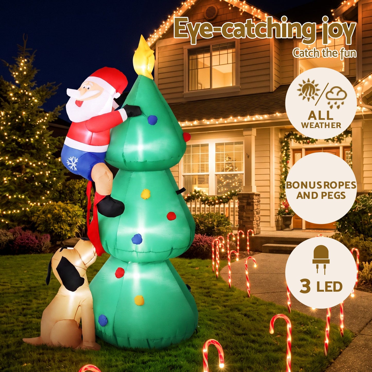 Jingle Jollys Christmas Inflatable Santa Tree 1.8M Illuminated Decorations
