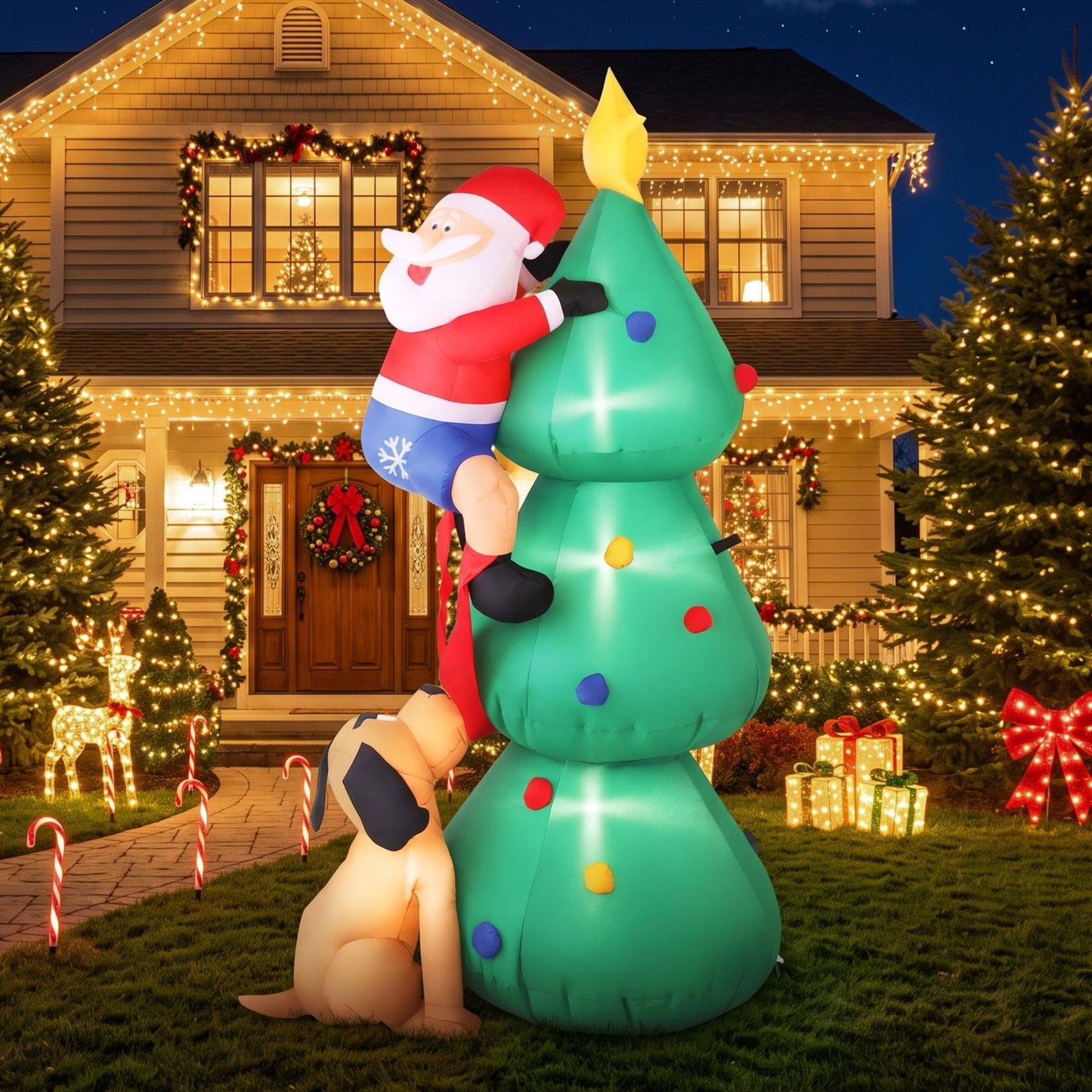 Jingle Jollys Christmas Inflatable Santa Tree 1.8M Illuminated Decorations