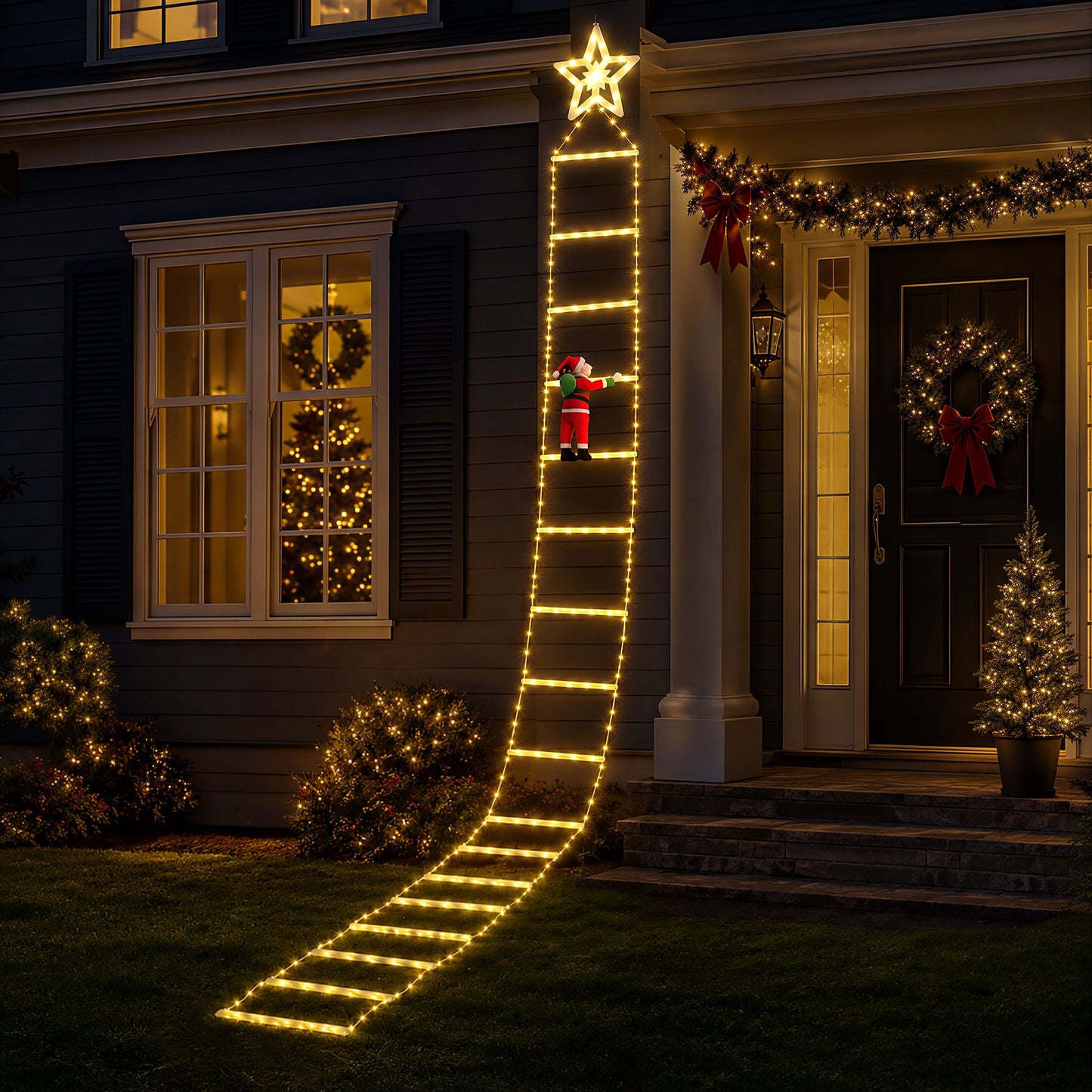 Jingle Jollys Christmas Ladder Lights Santa 3.4m 328LED Hanging Decor Warm White