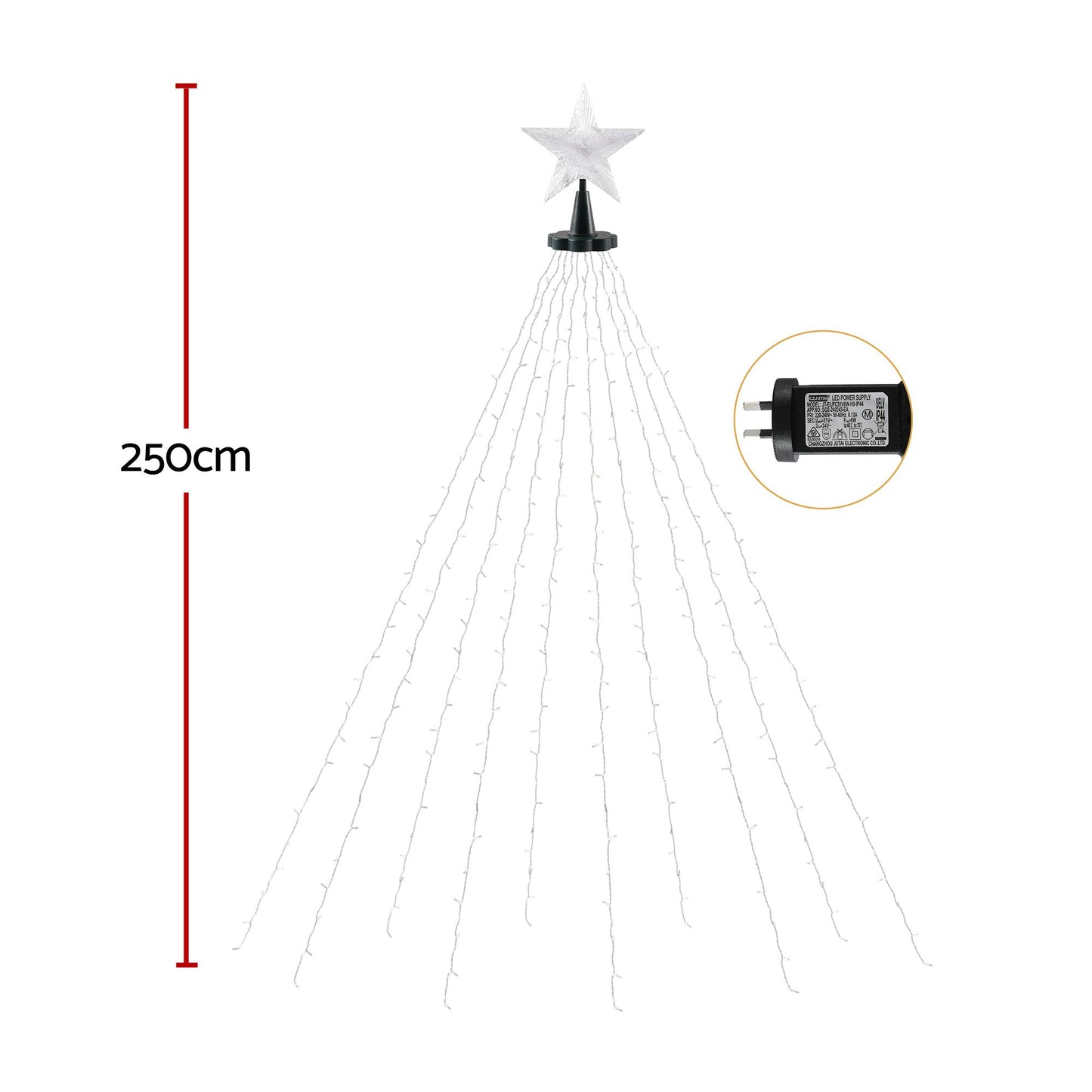 Jingle Jollys 2,5M Weihnachtsbaumlichter Baumspitze Lichterketten Wasserfall Lichterketten Weiß