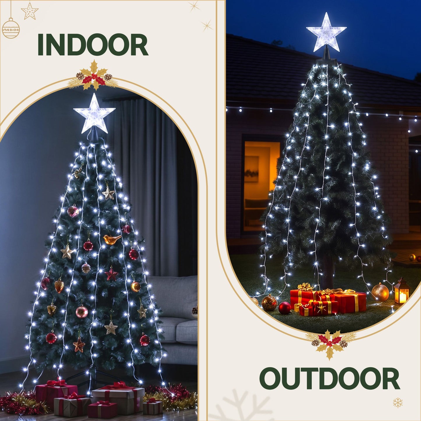 Jingle Jollys 2,5M Weihnachtsbaumlichter Baumspitze Lichterketten Wasserfall Lichterketten Weiß