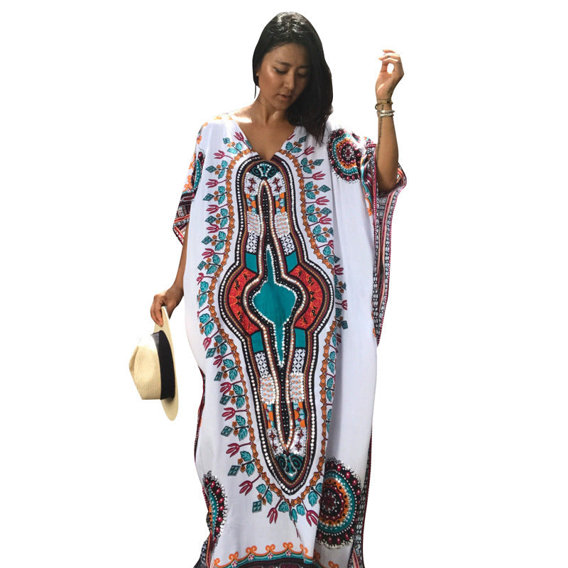 New Rayon Positioning Flower Loose Long Beach Cover-up