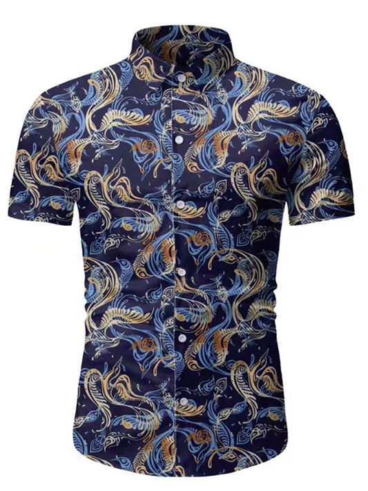 Men's Hawaiian Shirt Button Down Shirts Short-Sleeve Work Shirt Spread Collar Tops