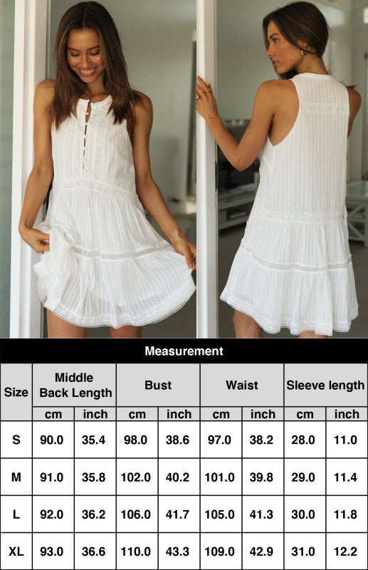 Romantic Cotton Sleeveless Round Neck Solid Vacation Dress