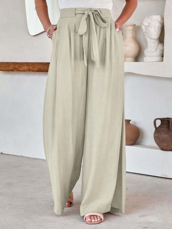 Women's Solid Color Drawstring Knot Wide Leg Trousers