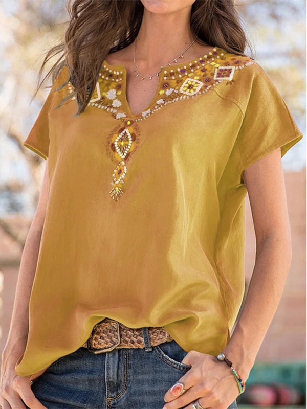 Women's loose western ethnic style top short-sleeved t-shirt