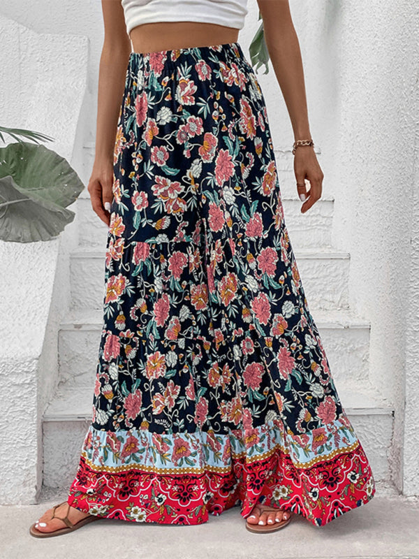 New floral fashion flared wide-leg pants