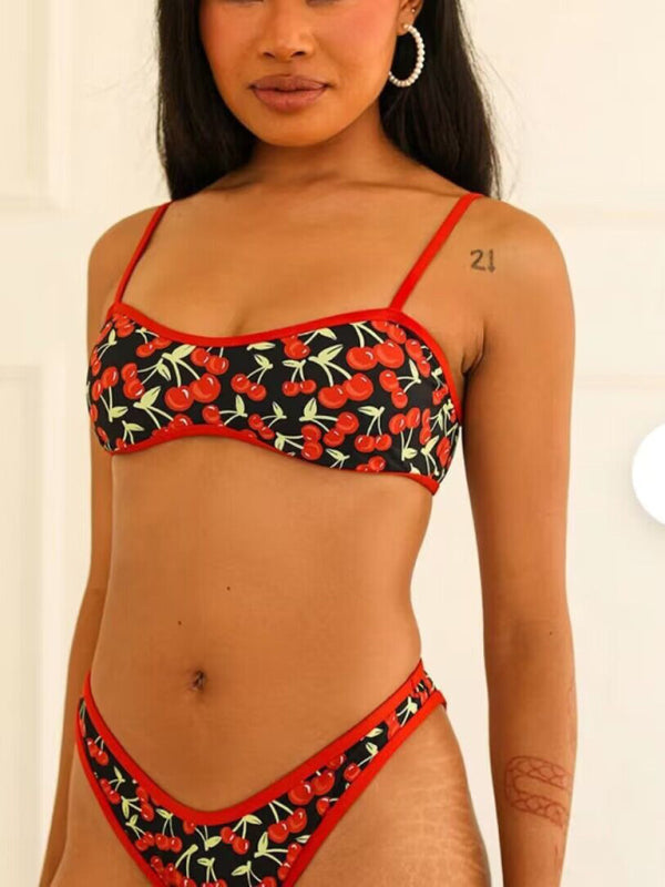 Women's New Cherry Print Bandeau Bikini