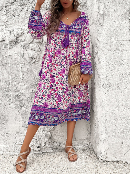 Women's Casual Resort Printed Bohemian Long Sleeve Dress