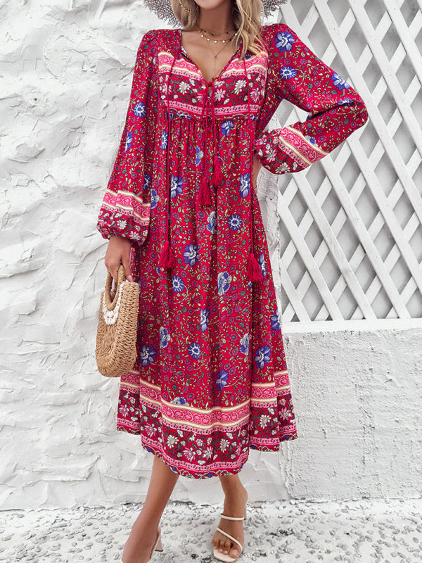 Women's Casual Resort Printed Bohemian Long Sleeve Dress