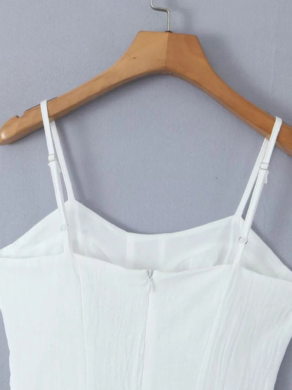 New French slim waisted short suspender solid color dress