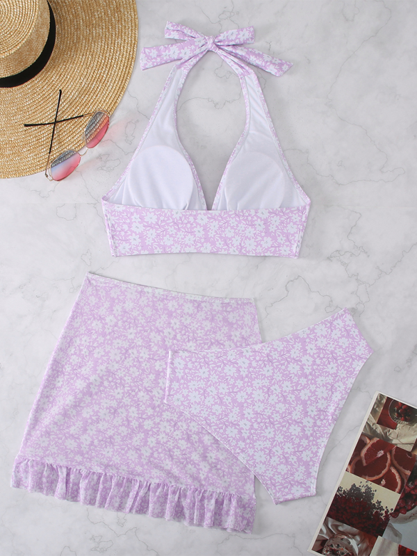 New three-piece swimsuit female small floral Bikini