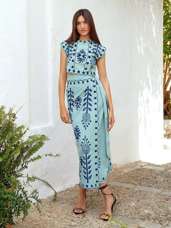 New Fashion Printed Holiday Style Two-piece Dress