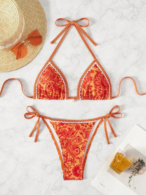 Sexy bikini set with multi-color floral print