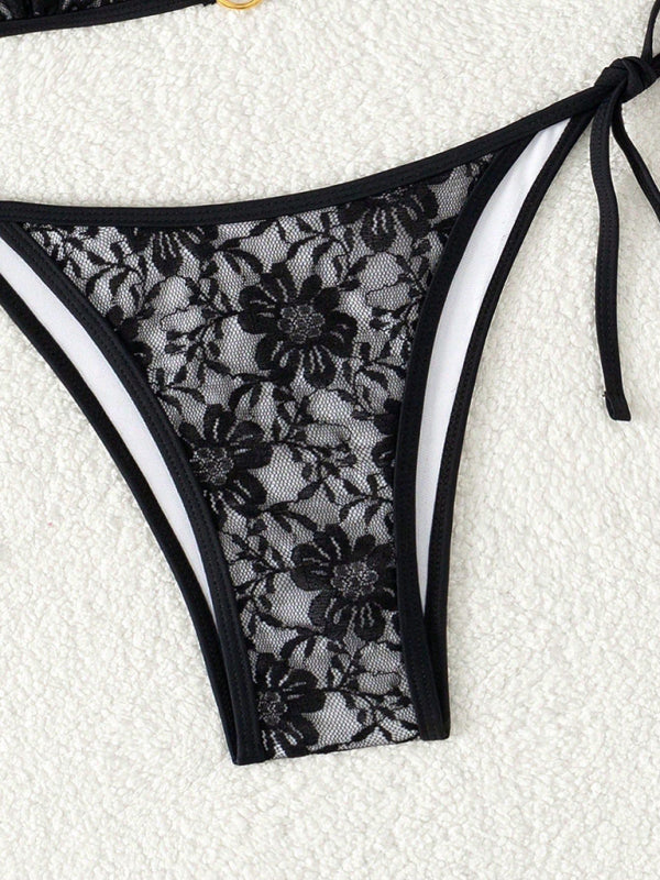 Black lace halter bikini
