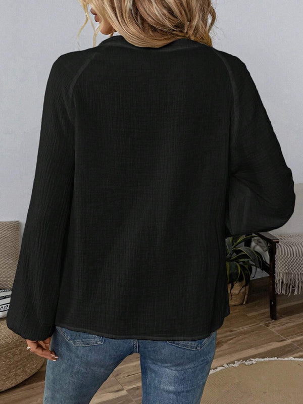 Ethnic style casual V-neck embroidered cotton top