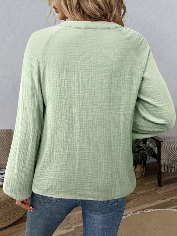 Ethnic style casual V-neck embroidered cotton top