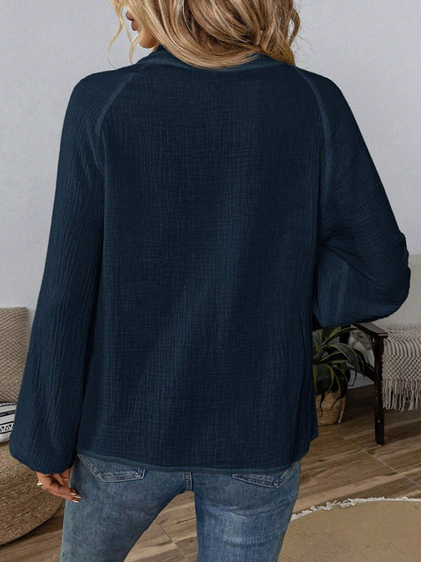 Ethnic style casual V-neck embroidered cotton top