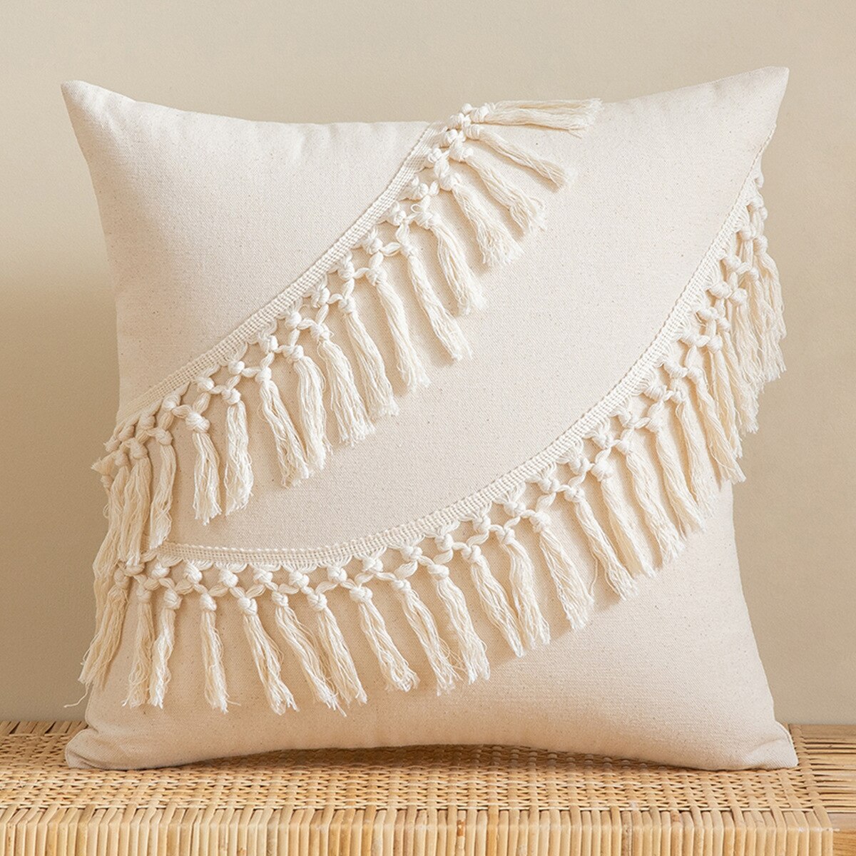 Tassels Cushion Cover 45x45cm Beige White Pillow Covers Decorative Pillow Case Square Home Boho Decor Macrame Pillowcase