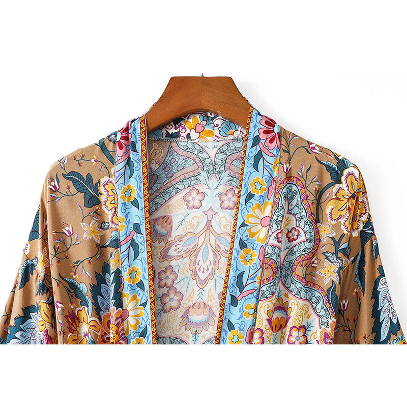 Cotton Print Cardigan Kimono Jacket Robe Bohemian Loose Sun Shirt