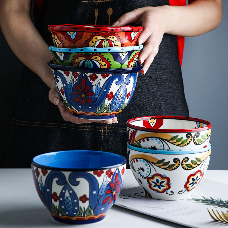 Bohemian hand-painted ceramic tableware bowl