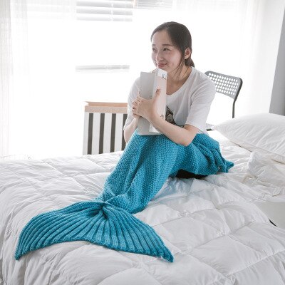 TONGDI Soft Warm Popular Fashionable Mermaid Fish Tail  Knitting Blanket Gift For Girl Princess All Season Handmade Sleeping Bag