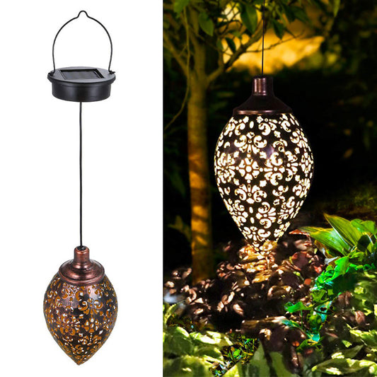 Outdoor Hollow Wrought Iron Solar Flood Light Garden Balcony Decoration Landscape Light Wall Hanging Light