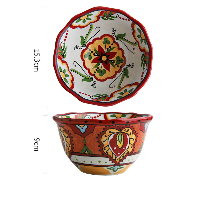 Bohemian hand-painted ceramic tableware bowl