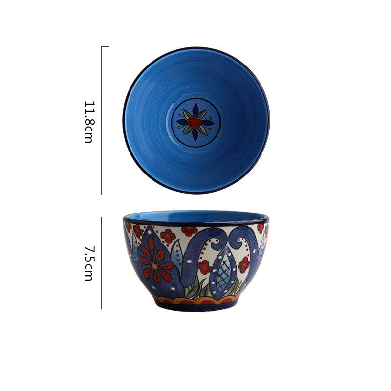 Bohemian hand-painted ceramic tableware bowl