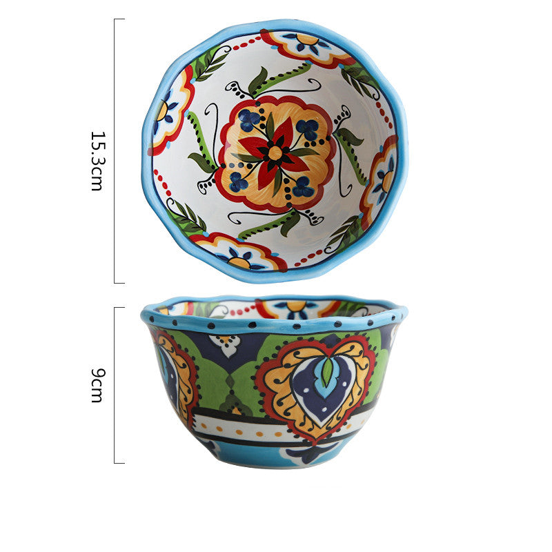 Bohemian hand-painted ceramic tableware bowl